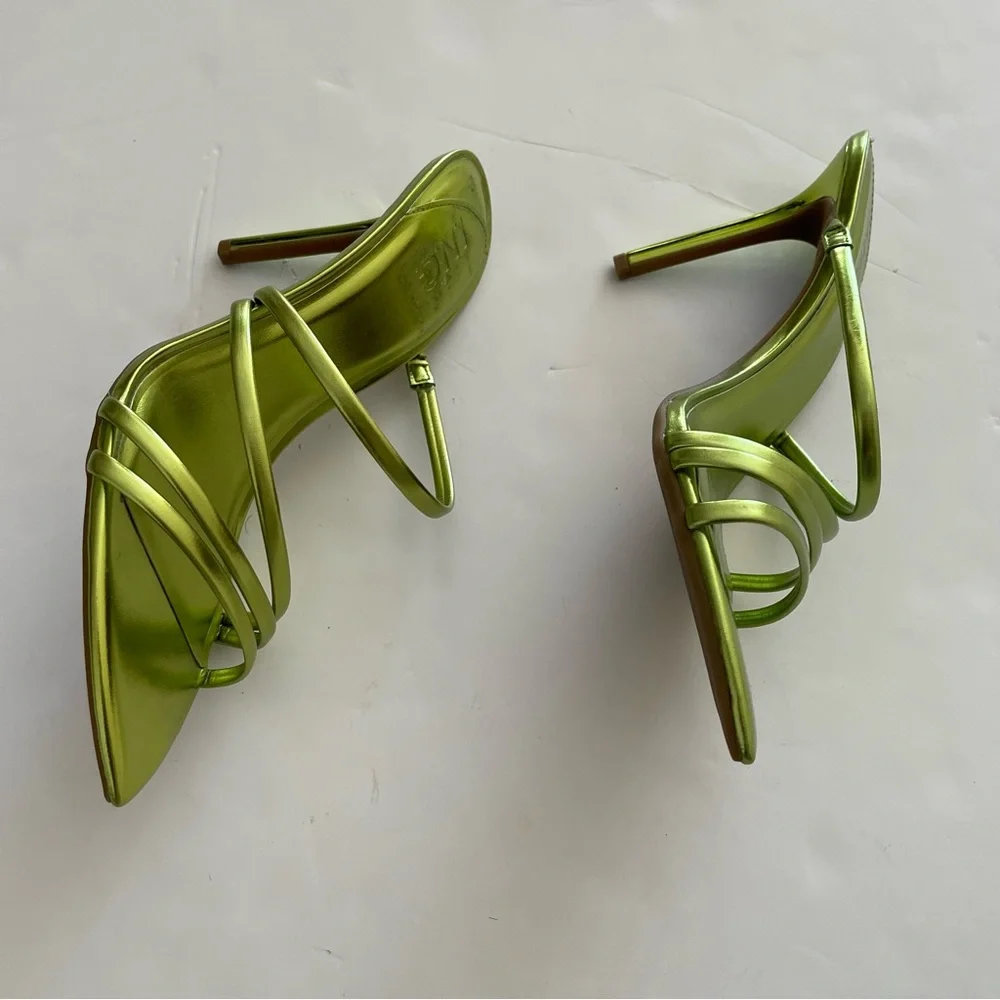 INC Lime Green Strappy Open-toe Kitten Heels Sandals - Picture 3 of 7